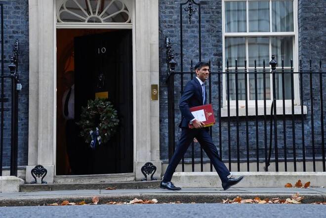 British Prime Minister Sunak walks outside Downing Street