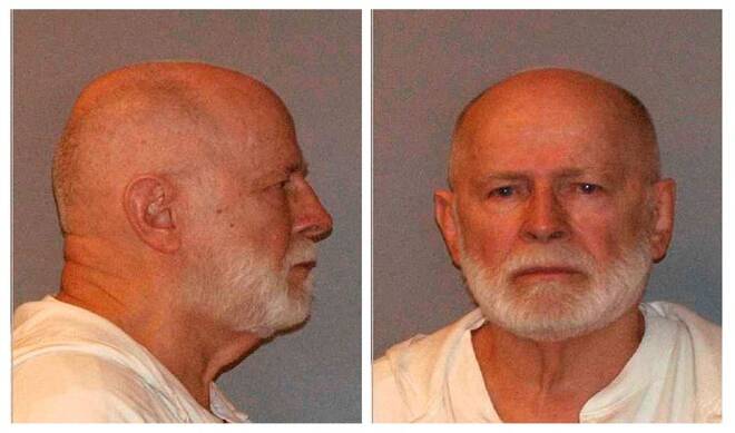 Former mob boss and fugitive James "Whitey" Bulger is seen in a booking mug combination photo