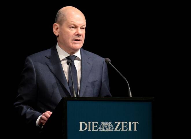 German Chancellor Olaf Scholz hands over the Marion Doenhoff Prize to Russian Irina Sherbakova, co-founder of Russian rights group Memorial