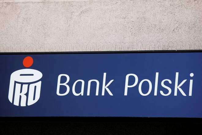 Bank Polski logo is pictured in Warsaw