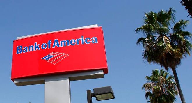 A sign for a Bank of America office is pictured in Burbank, California
