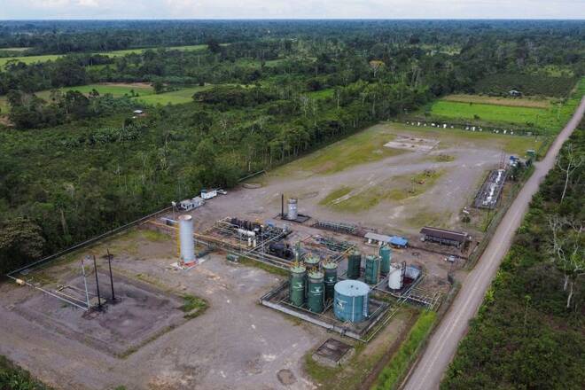 Infrastructure of Ecuador's state-run oil company Petroecuador is pictured outside of Nueva Loja