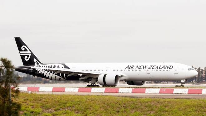 An Air New Zealand Boeing 777 plane taxis after landing at Kingsford Smith International Airport in Sydney