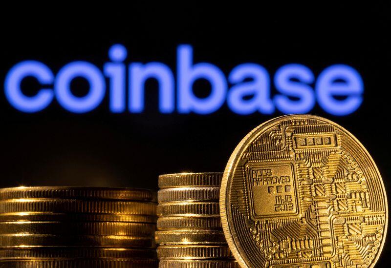 Illustration shows a representation of cryptocurrency and Coinbase logo