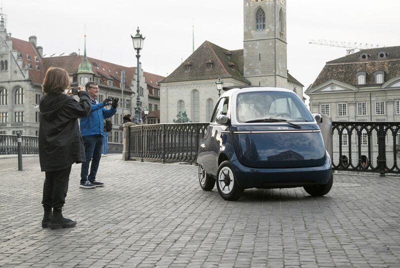 Electric-powered Microlino 2.0 car in Zurich