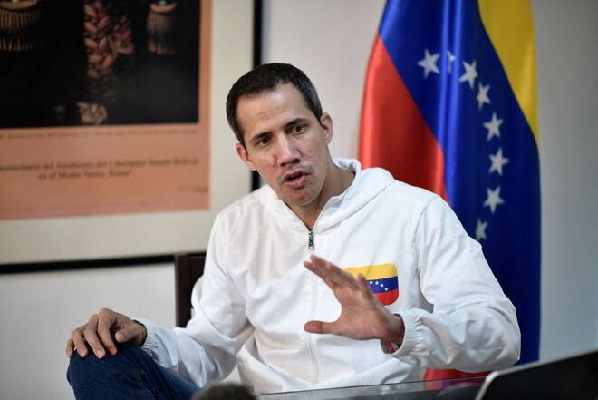 Venezuelan opposition leader Juan Guaido speaks during an interview in Caracas