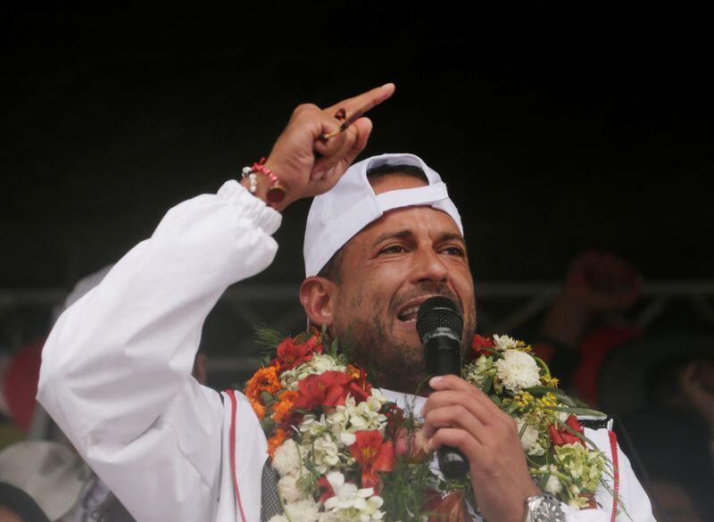 Presidential candidate Luis Feando Camacho of Creemos Party addresses supporters during his presidential campaign in La Paz