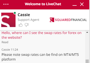 Customer support chat at Squared Financial