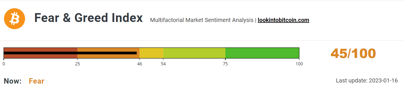 Fear &amp; Greed Index signals fear.