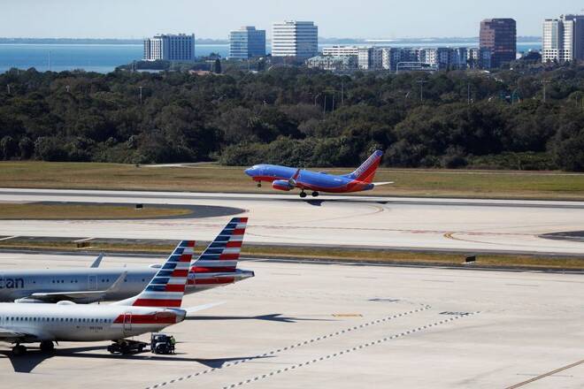 Southwest airplane takes off at the Tampa International Airport