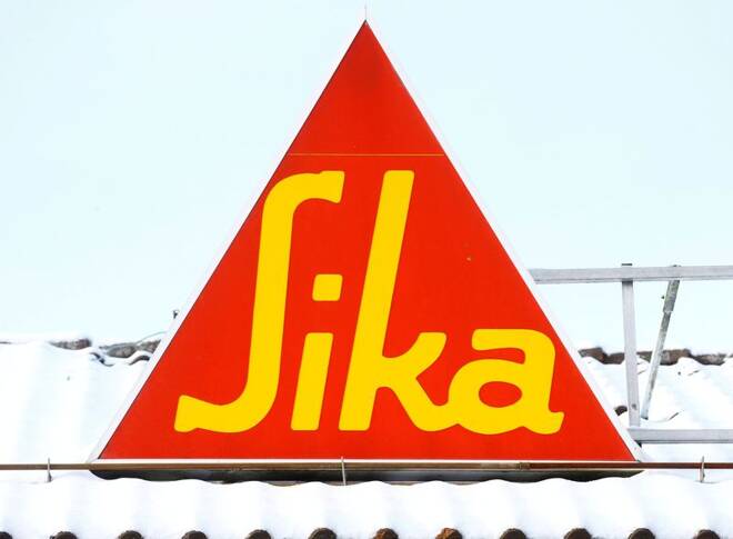Logo of Swiss chemical group Sika is seen in Berikon