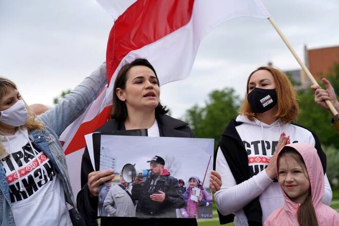 Exiled Belarusian opposition leader Tsikhanouskaya leads Vilnius march