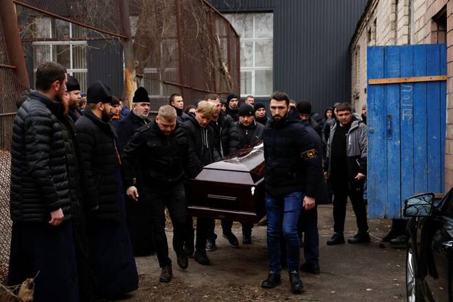 Funeral of Mykhailo Korenovskyi killed during the Russian missile attack in Dnipro