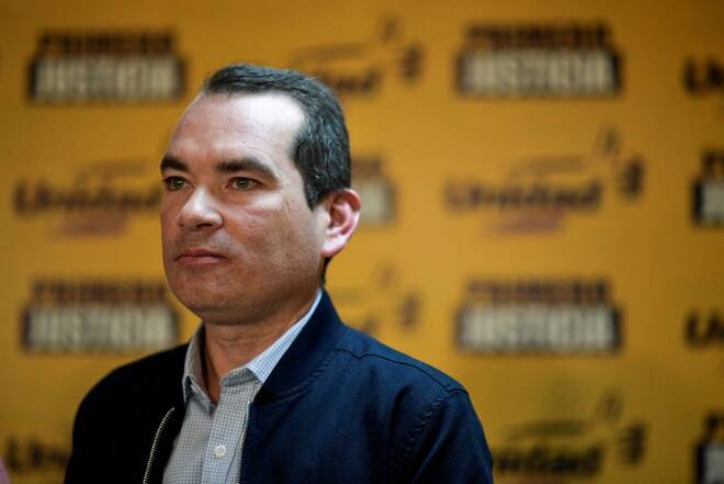 Leader of the opposition party "Primero Justicia", Tomas Guanipa addresses the media in Caracas