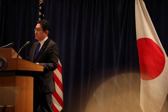 Japan's Prime Minister Fumio Kishida holds a news conference following the US-Japan summit in Washington