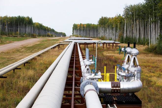 Pipelines run at the McKay River Suncor oil sands in-situ operations near Fort McMurray.