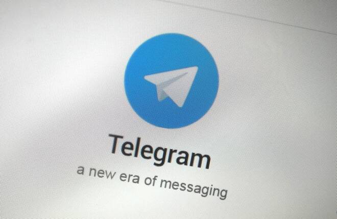 The Telegram messaging app logo is seen on a website in Singapore