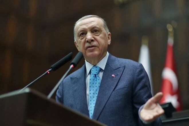 Turkish President Erdogan addresses lawmakers of his AK Party during a meeting at the parliament in Ankara
