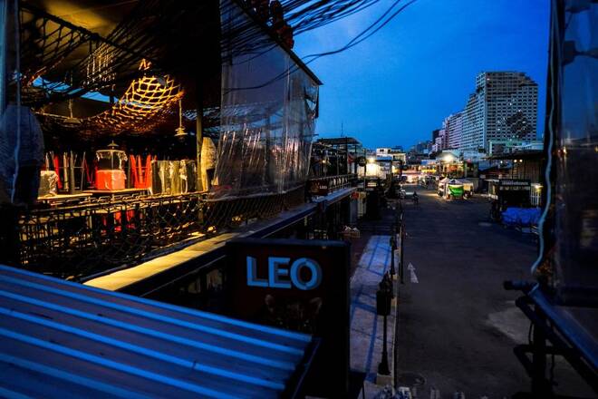 Closed bars at the Ratchada Railway Night Market, in Bangkok
