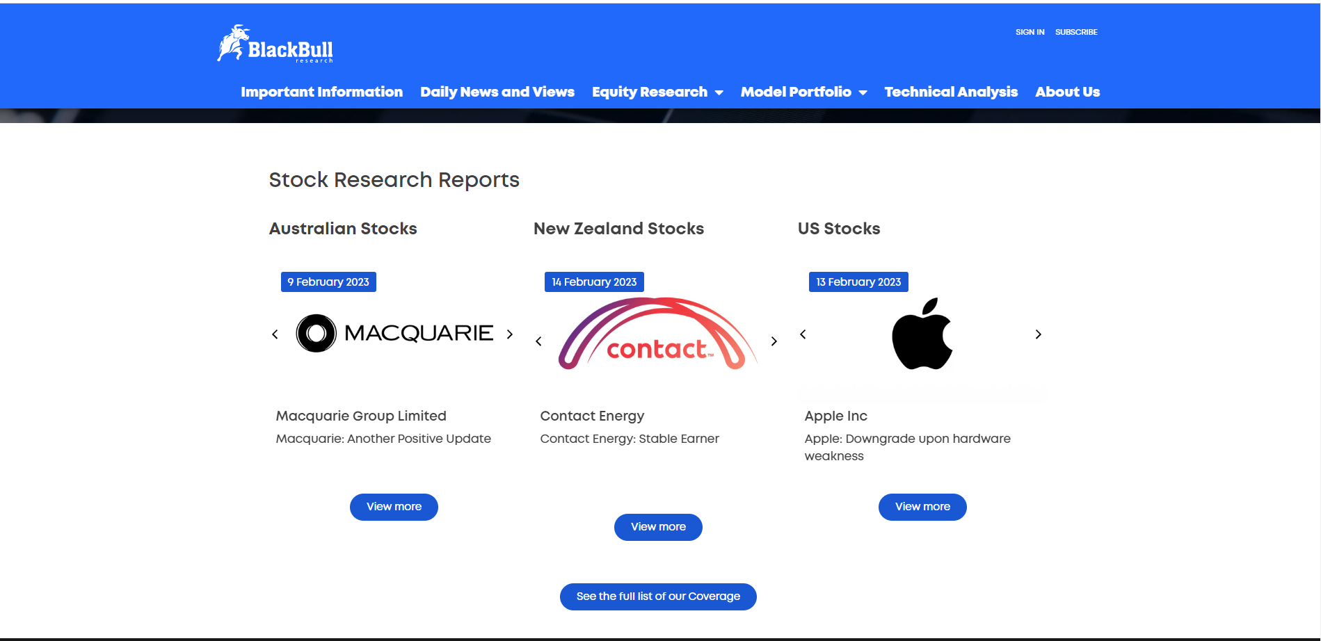 Stock research reports at BlackBull Research