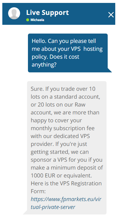 Our conversation with FP Markets’ support team