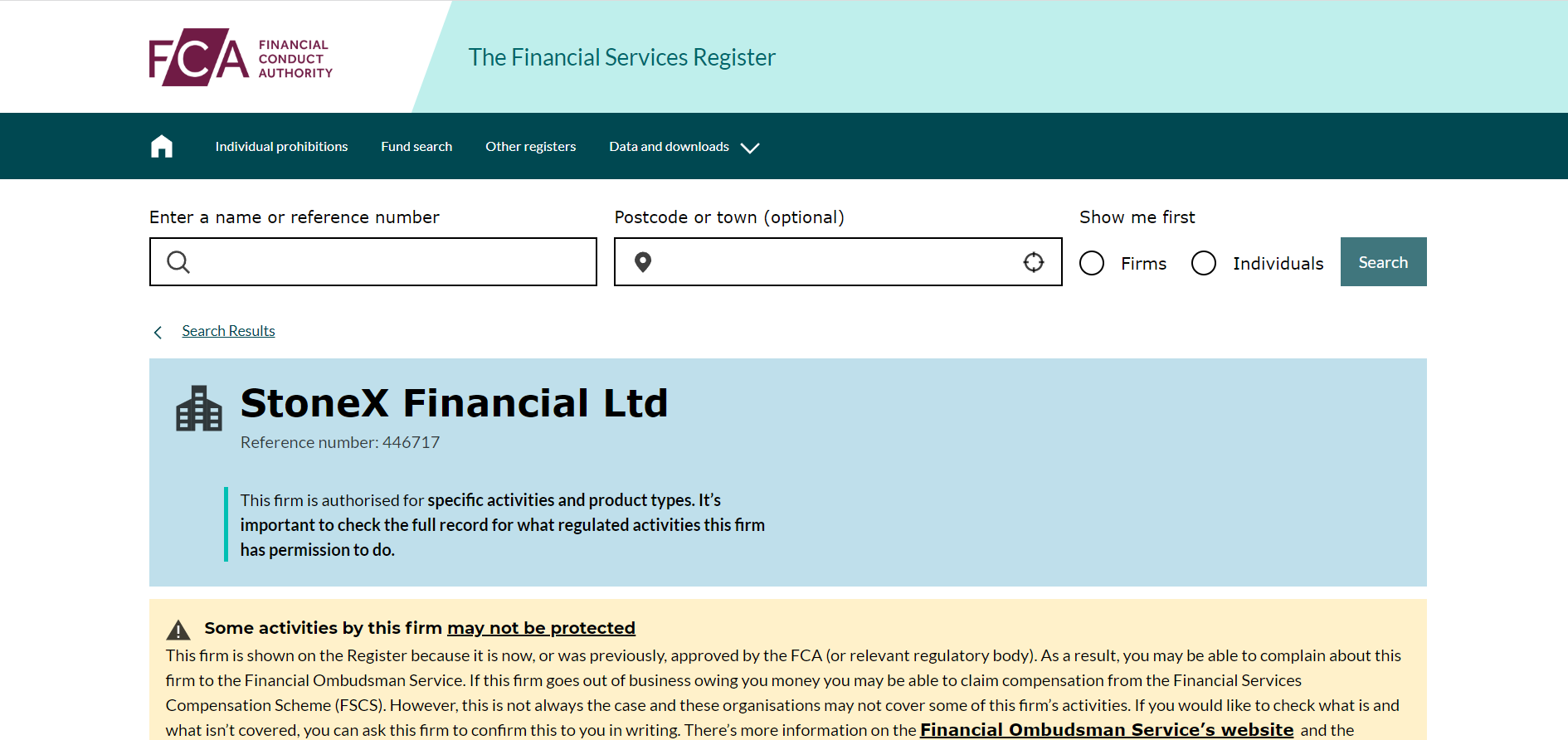 StoneX on the FCA register