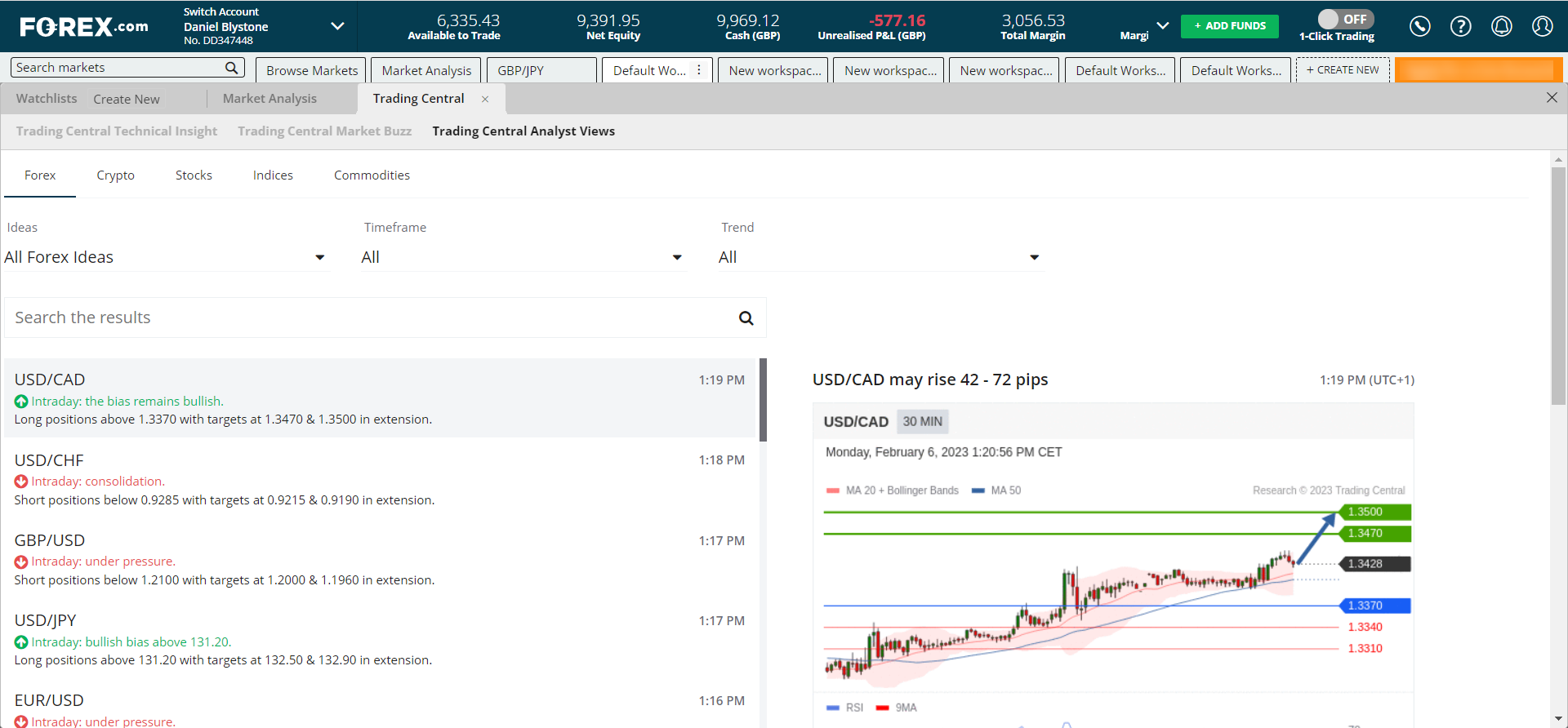 Trading Central in the Web Trader Platform