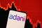 Illustration shows Adani logo and decreasing stock graph