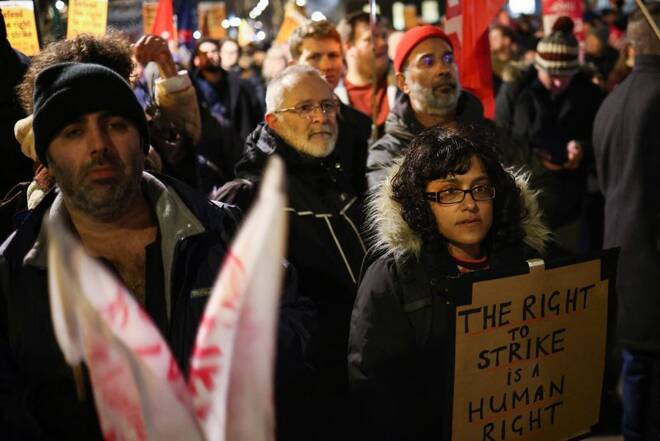 Trade Unions protest outside London's Downing Street for the right to strike