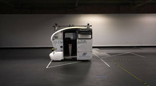 An autonomous ‘Auto-Pod’ vehicle is seen inside the Aurrigo factory in Coventry
