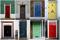 A combination of eight photographs shows eight separate house doors in London