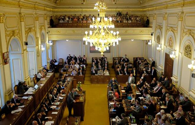 A general view shows the Czech Parliament during its session in Prague