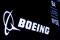 The Boeing logo is displayed on a screen at the NYSE in New York