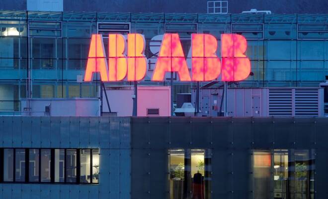 Logo of Swiss power technology and automation group ABB is seen in Baden