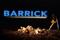 Small toy figure and gold imitation are seen in front of the Barrick logo in this illustration