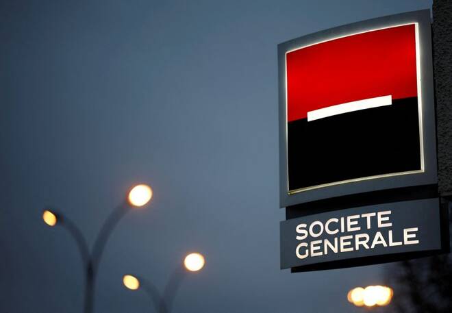 Logo of Societe Generale outside a bank office in Nantes