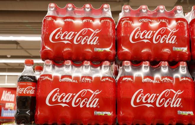 Bottles of Coca-Cola are displayed at a supermarket of Swiss retailer Denne in Glattbrugg