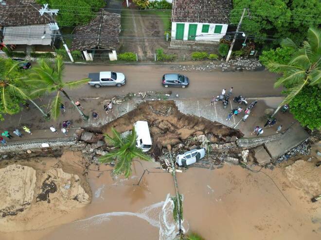 Aftermath left by severe rainfall in Ilhabela, Brazil