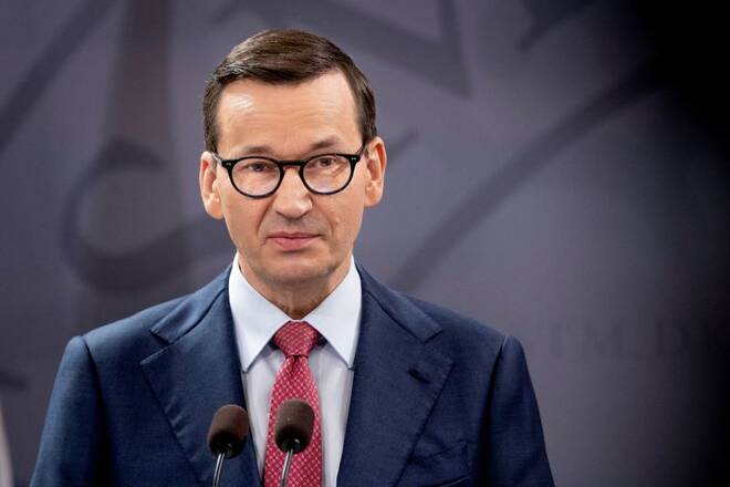 Denmark's Prime Minister Mette Frederiksen and Poland's Prime Minister Mateusz Morawiecki attend a news conference, in Copenhagen