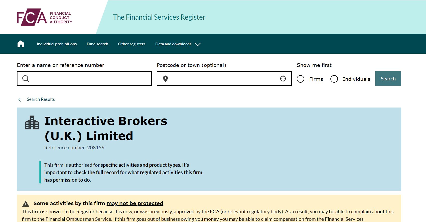Interactive Brokers UK on the FCA Register
