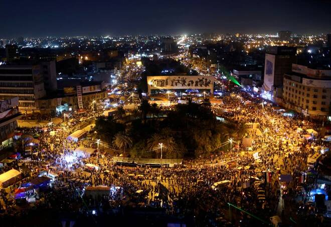 A general view of Tahrir square as demonstrators take part during the ongoing anti-government protests in Baghdad