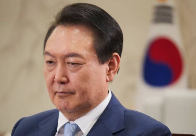 South Korean President Yoon Suk-yeol attends an interview with Reuters in Seoul