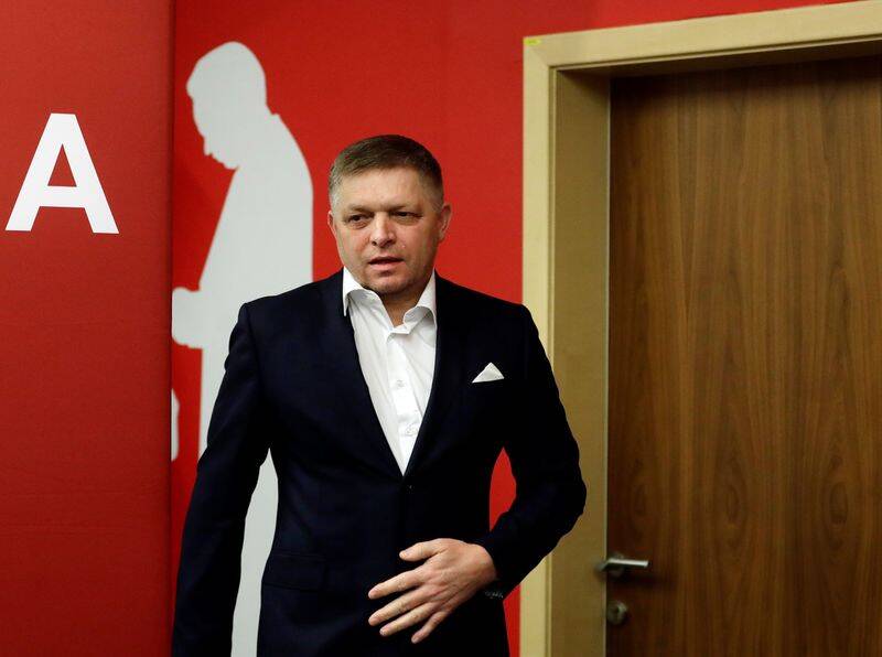 Fico, Chairman of SMER-SD arrives to a news conference in Bratislava