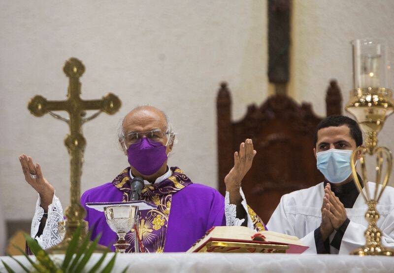 Nicaraguan Cardinal Leopoldo Brenes leads a mass at the Metropolitan Cathedral, in Managua