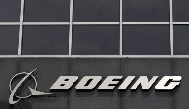 Boeing logo at their headquarters in Chicago