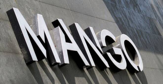 The logo of Spanish fashion chain Mango is seen outside a store in Vienna