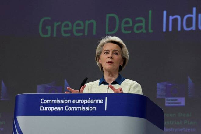 European Commission President Ursula presents a "communication" detailing the EU's "Green Deal Industrial Plan" in Brussels