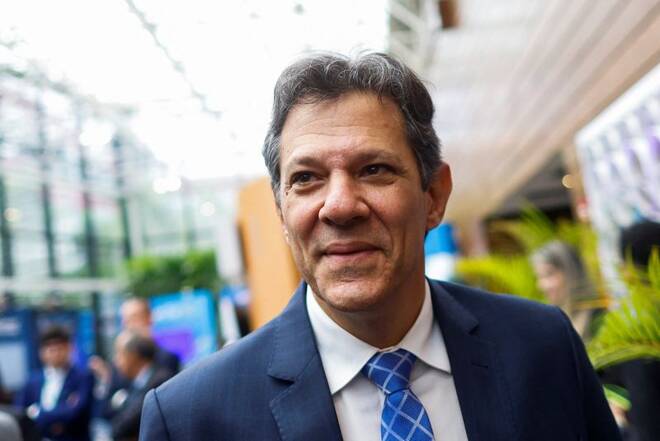 Brazil's Finance Minister Fernando Haddad attends a meeting with mayors in Brasilia