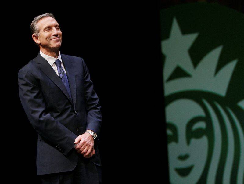 Starbucks Chairman and CEO Schultz looks on during its Annual Meeting of Shareholders in Seattle, Washington