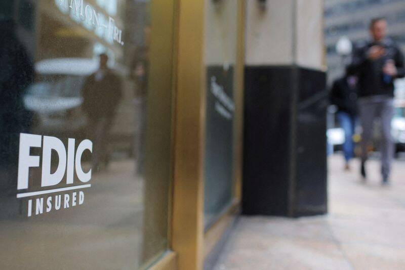 FDIC Insured sign is displayed at a First Republic Bank in Boston